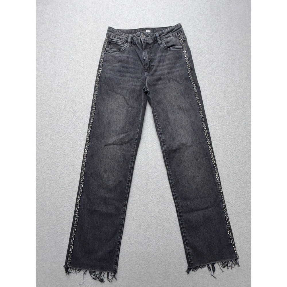 Paige Mason Ankle Jeans Womens 25 Black Charcoal Wash High Rise Rhinestone Trim